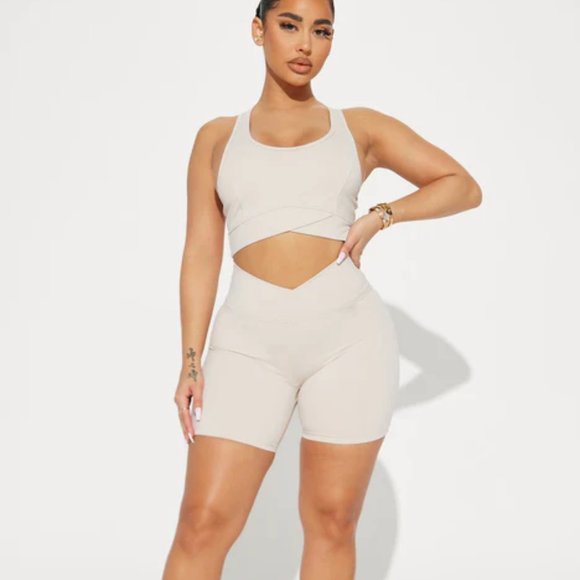 Pants - NWT Fashion nova Indy Biker Short Set -‎ Taupe